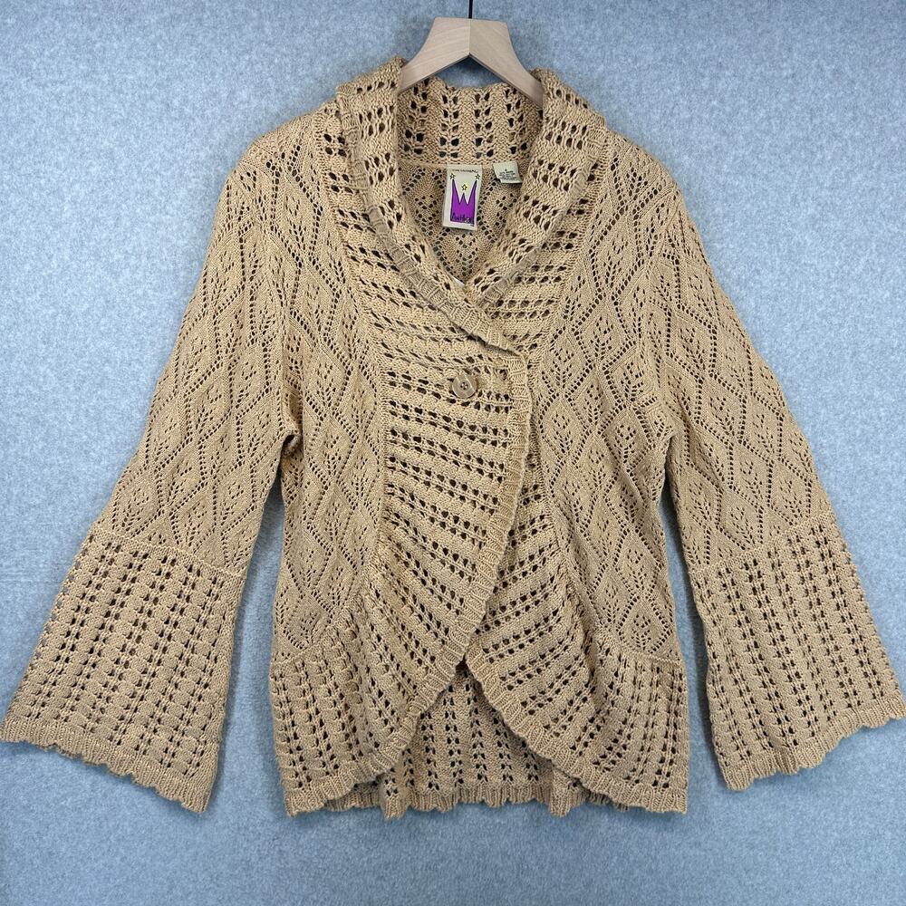 Vintage Antthony Original Sweater Womens Small Tan Crochet One-Button Cardigan
